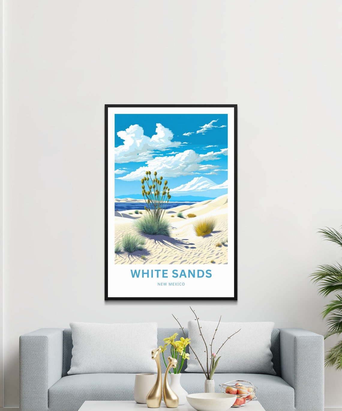 White Sands New Mexico Yucca Plants Desert Dunes Distant Lake Poster - Image 3