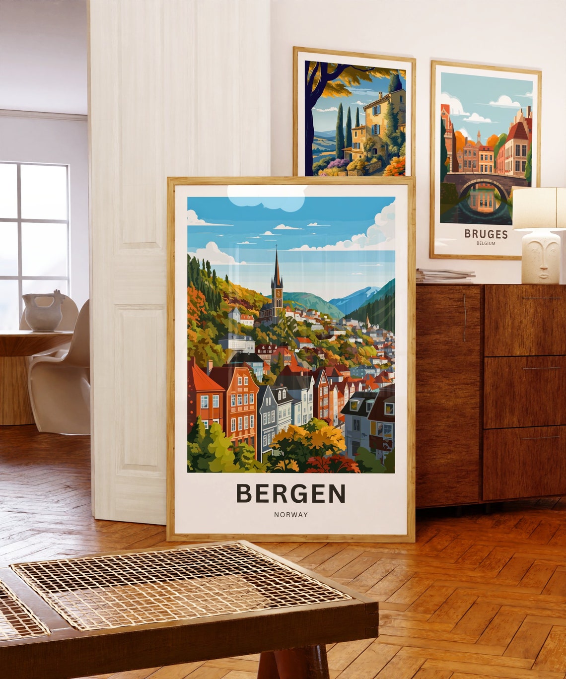 Personalized Bergen Norway Hillside Church Spire Autumn Poster - Image 5