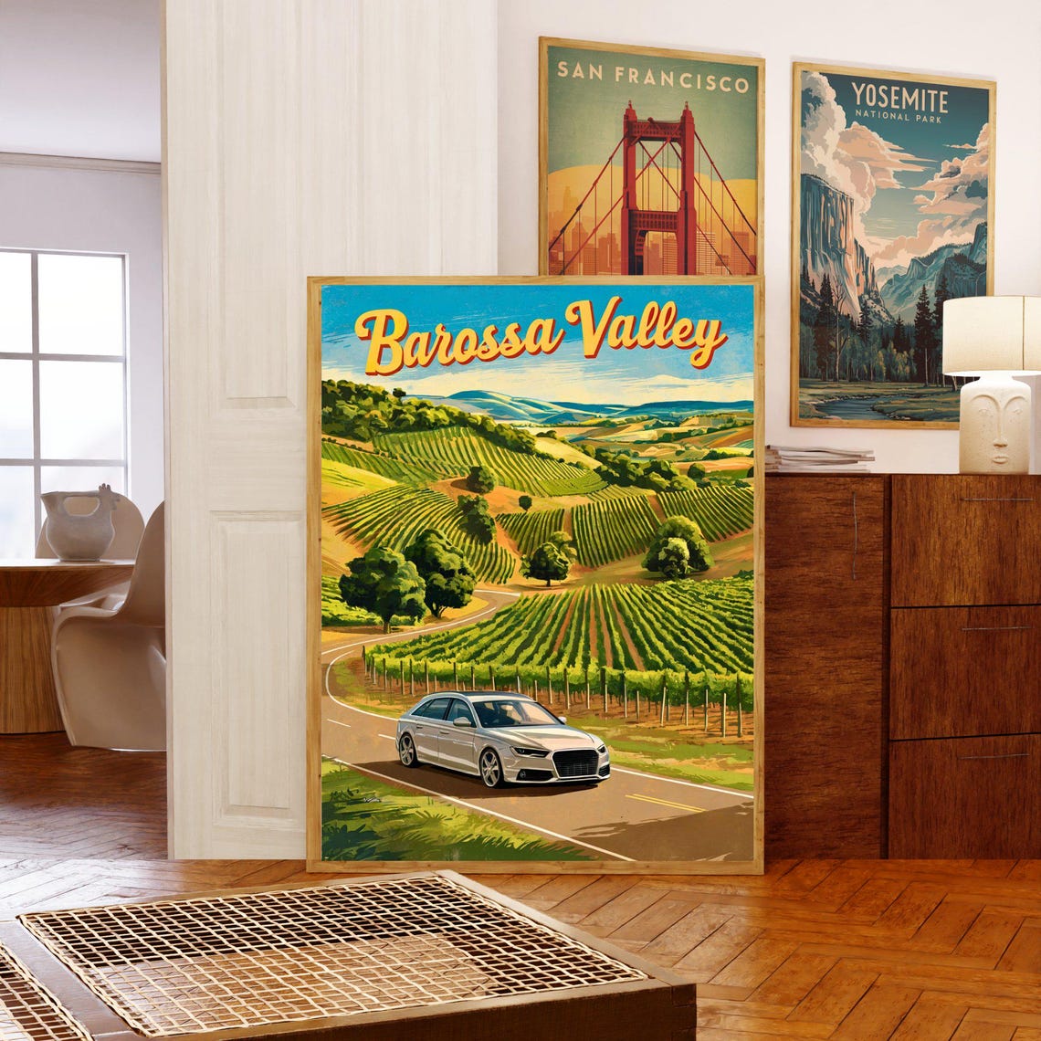 Barossa Valley Vintage Poster with Vineyards and Car on Wine Road - Image 5