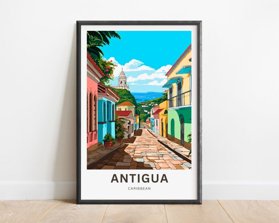 Antigua Travel Print Antigua Poster Caribbean Wall Art Framed Present Gift Antigua Barbuda Antigua Present Personalized Text