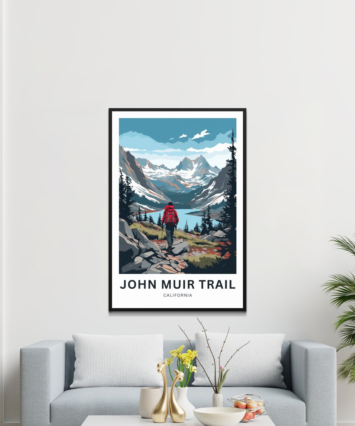 John Muir Trail California Hiker Alpine Lake Snowy Peaks Travel Poster - Image 3