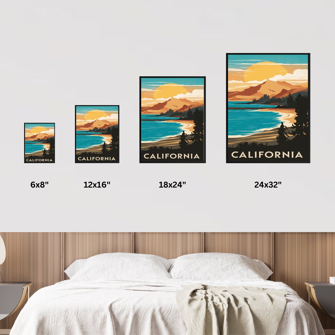 California Mountain Lake Sunset Silhouette Vintage Travel Poster - Image 4