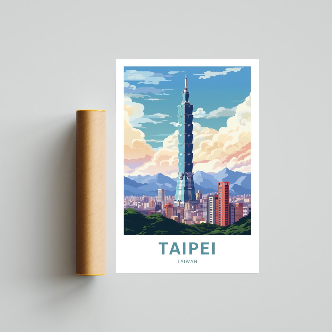 Taipei Taiwan Iconic 101 Skyscraper City Skyline Clouds Travel Poster - Image 4