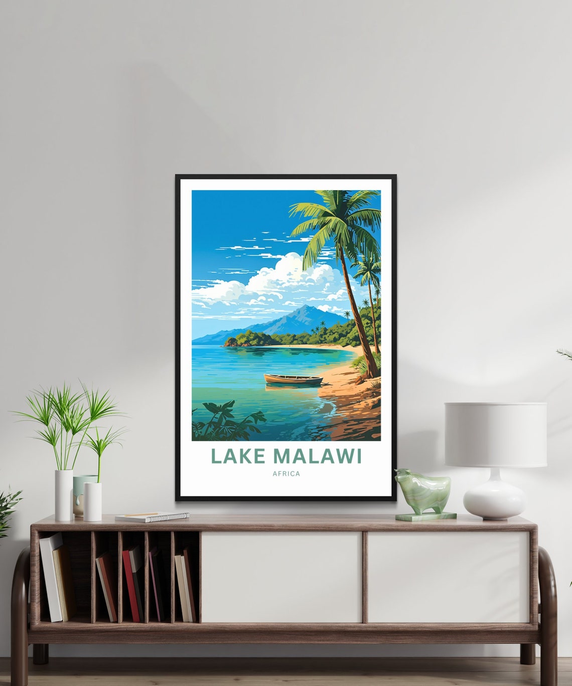 Lake Malawi Africa Turquoise Shore Boat Personalized Travel Poster - Image 2