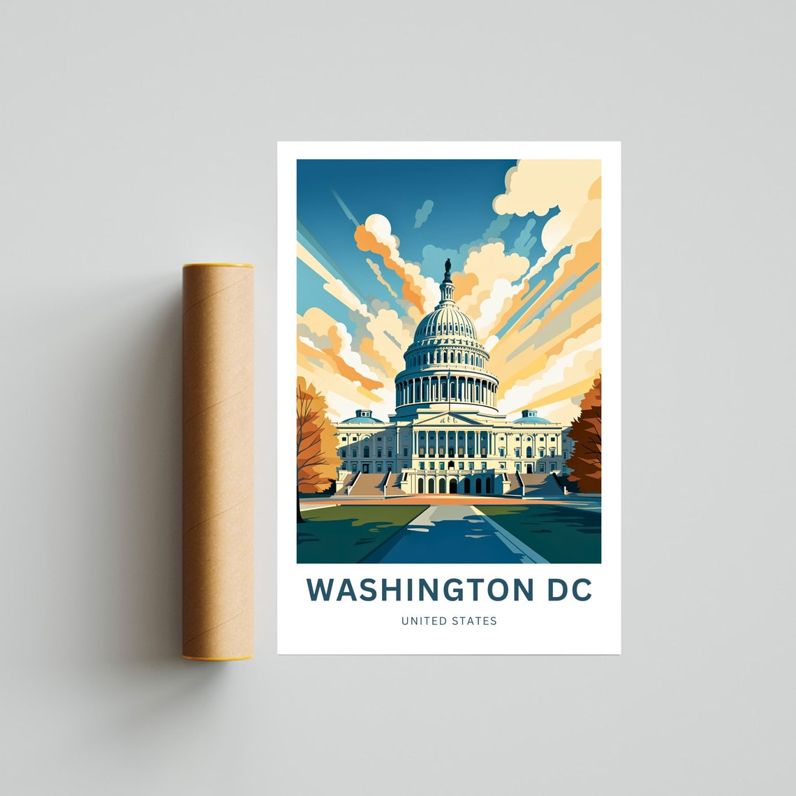 Personalized Washington DC Capitol Dome Clouds Classic Travel Poster - Image 4