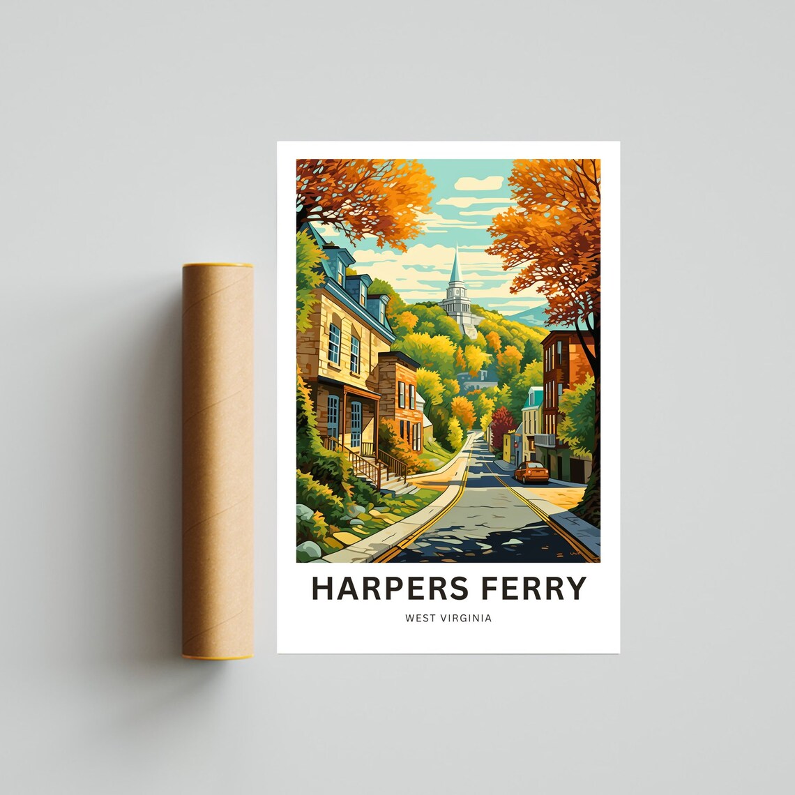 Harpers Ferry Orange Fall Foliage Street Scene West Virginia Poster - Image 4