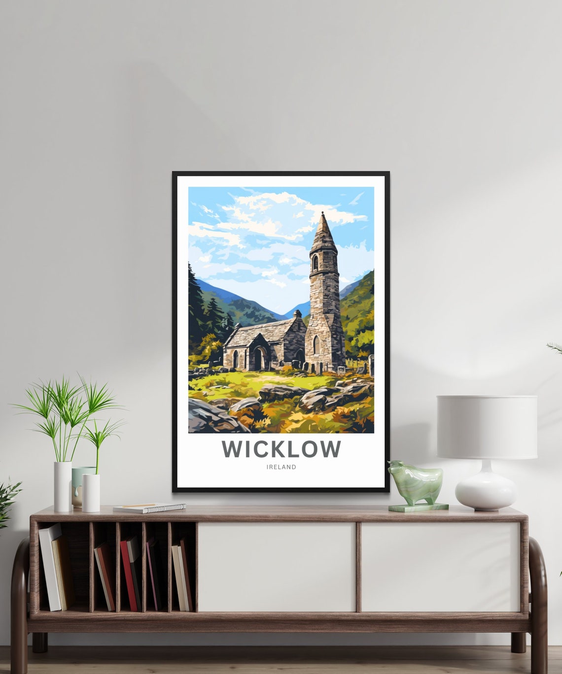 Wicklow Ireland Ancient Round Tower Church Ruins Mountain Poster - Image 2