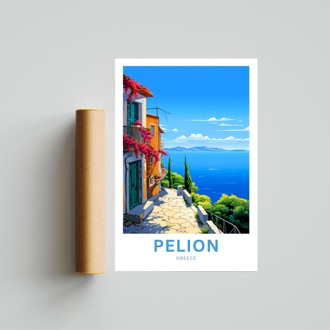 Pelion Greece Personalized Bougainvillea Coast Village Poster - Image 4
