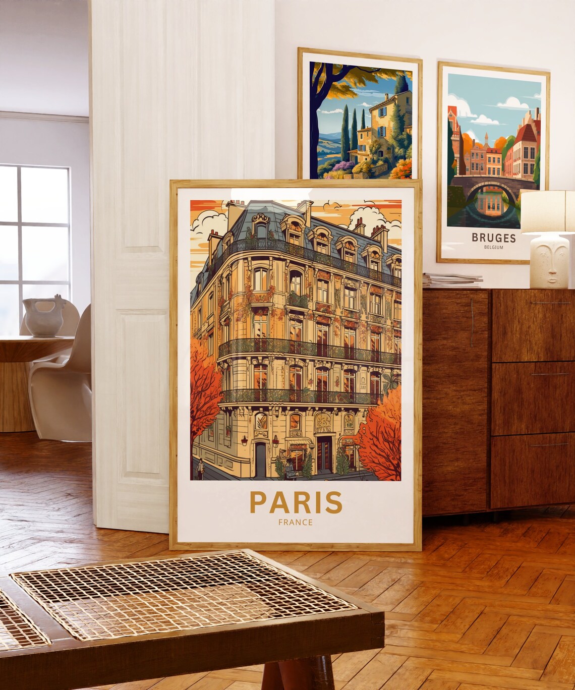 Paris Haussmann Building Autumn Street France Vintage Travel Poster - Image 5