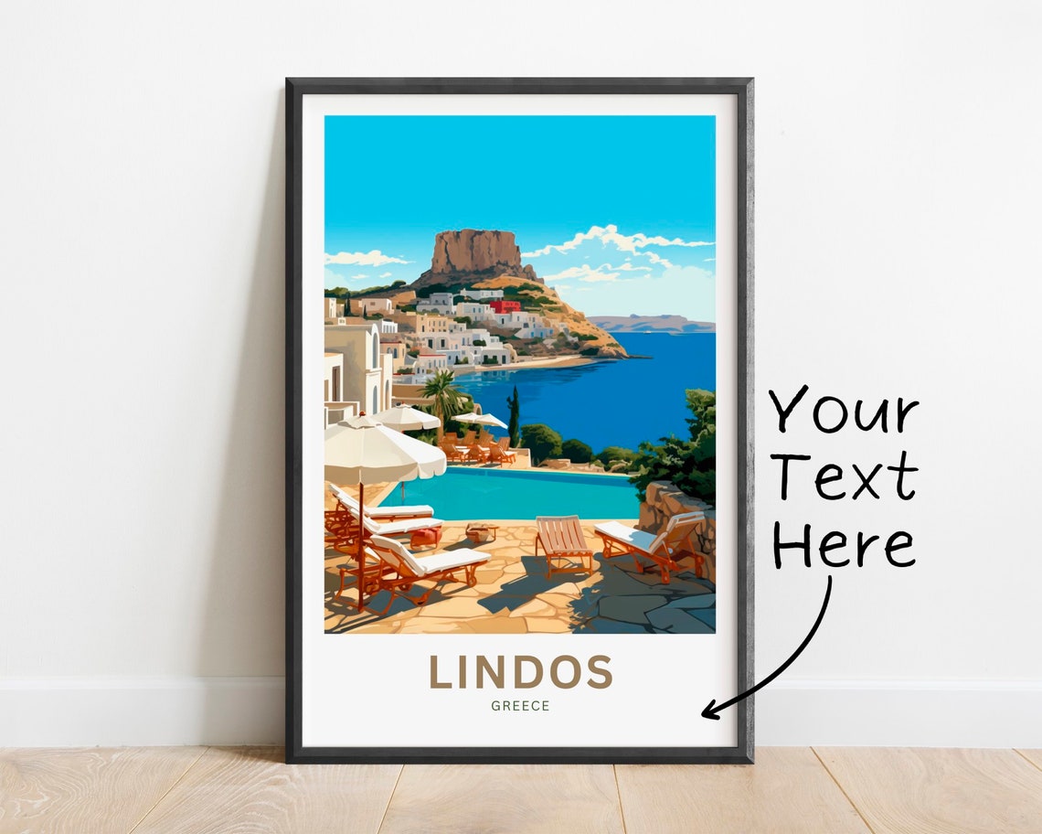 Personalized Lindos Greece Poolside Resort Custom Travel Poster