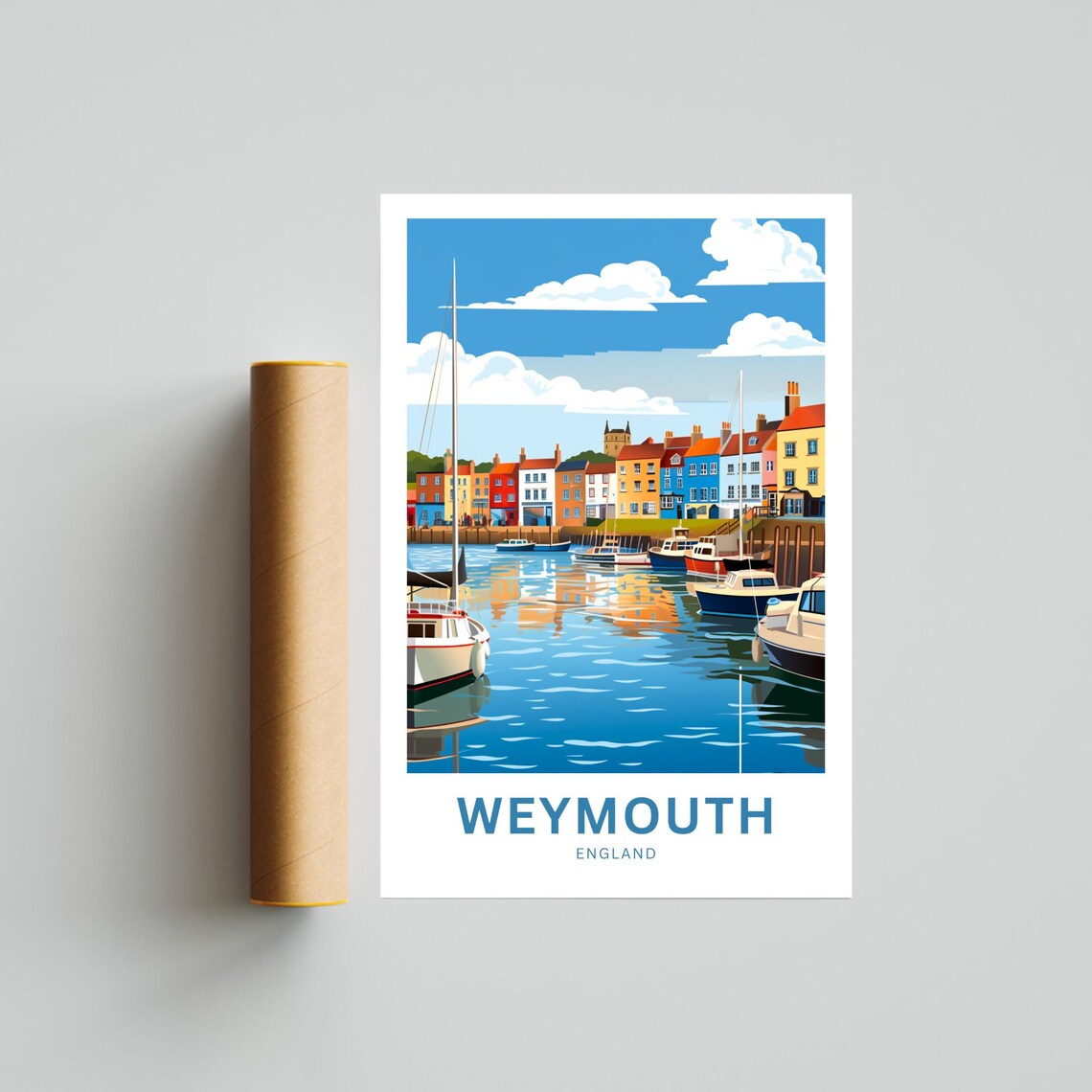 Weymouth England Harbor Boats Colorful Waterfront Travel Poster - Image 4