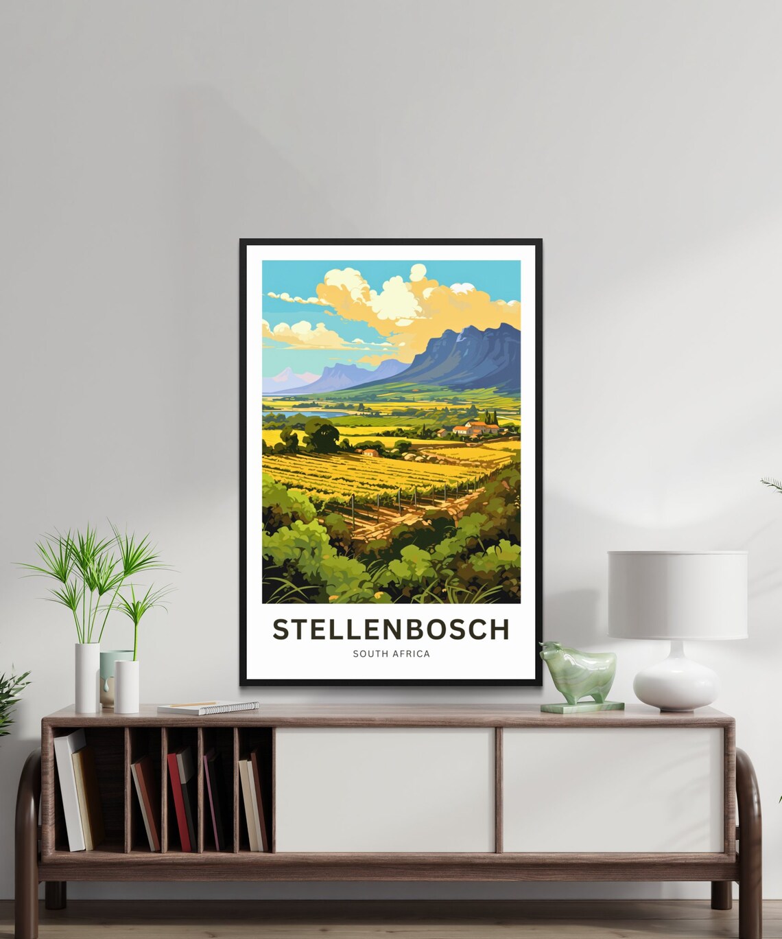 Stellenbosch South Africa Vineyard Fields Mountain Travel Poster - Image 2