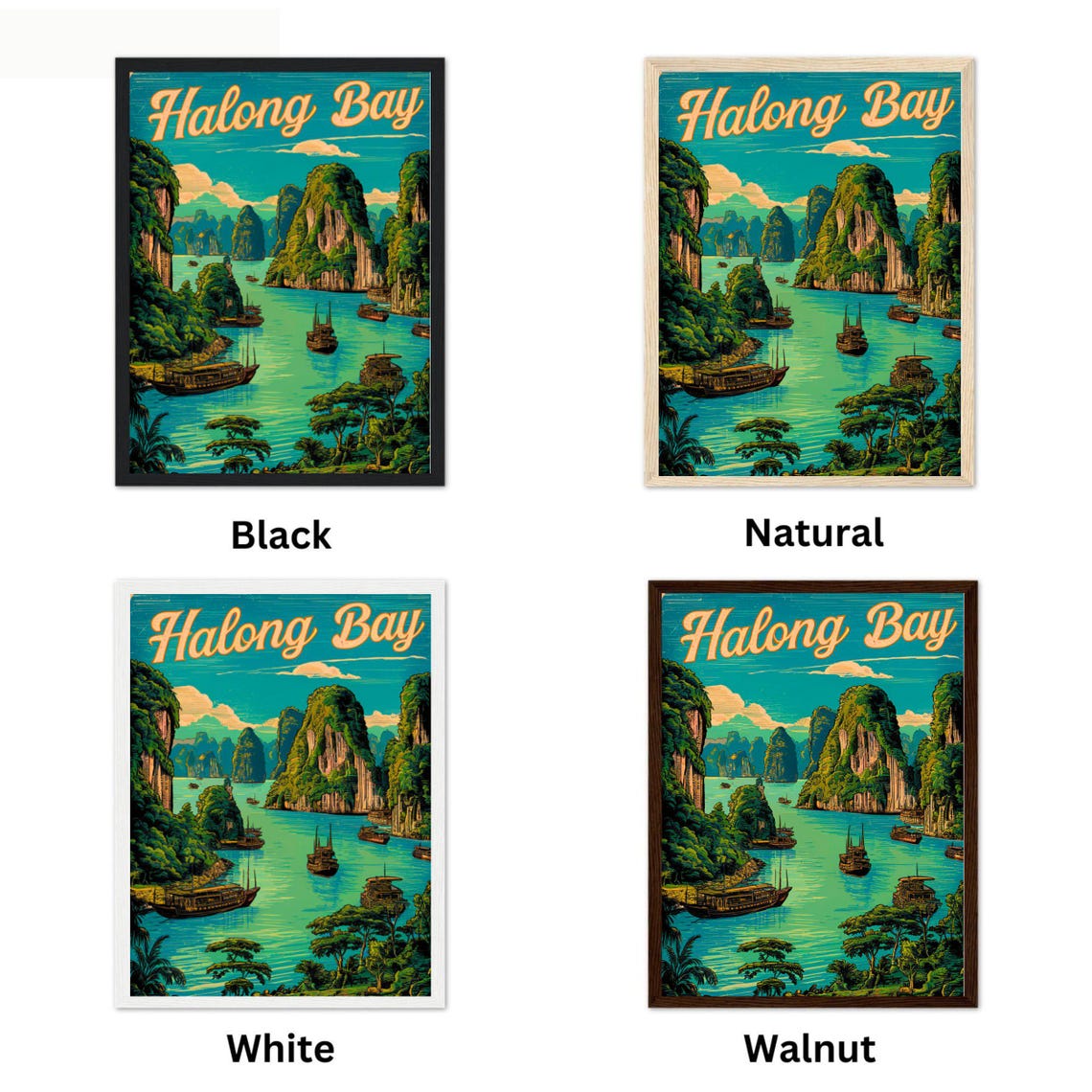 Halong Bay Vintage Limestone Karsts Junk Boats Travel Poster - Image 2