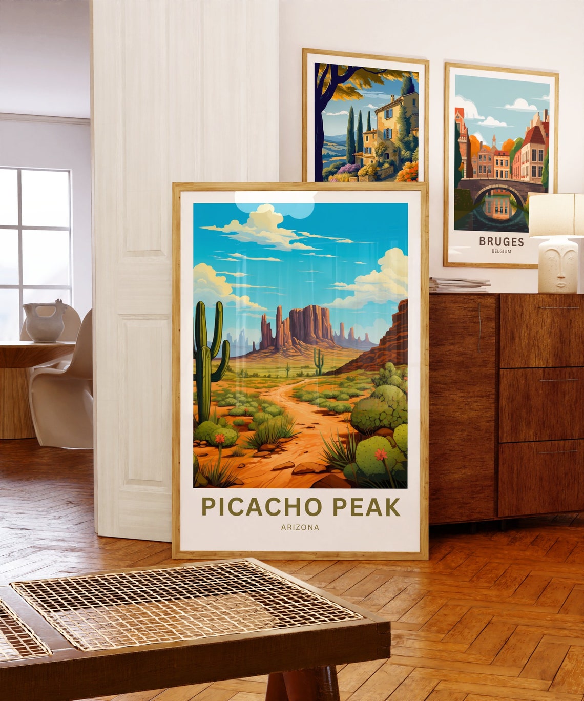 Picacho Peak Arizona Desert Cacti Buttes Custom Text Travel Poster - Image 5