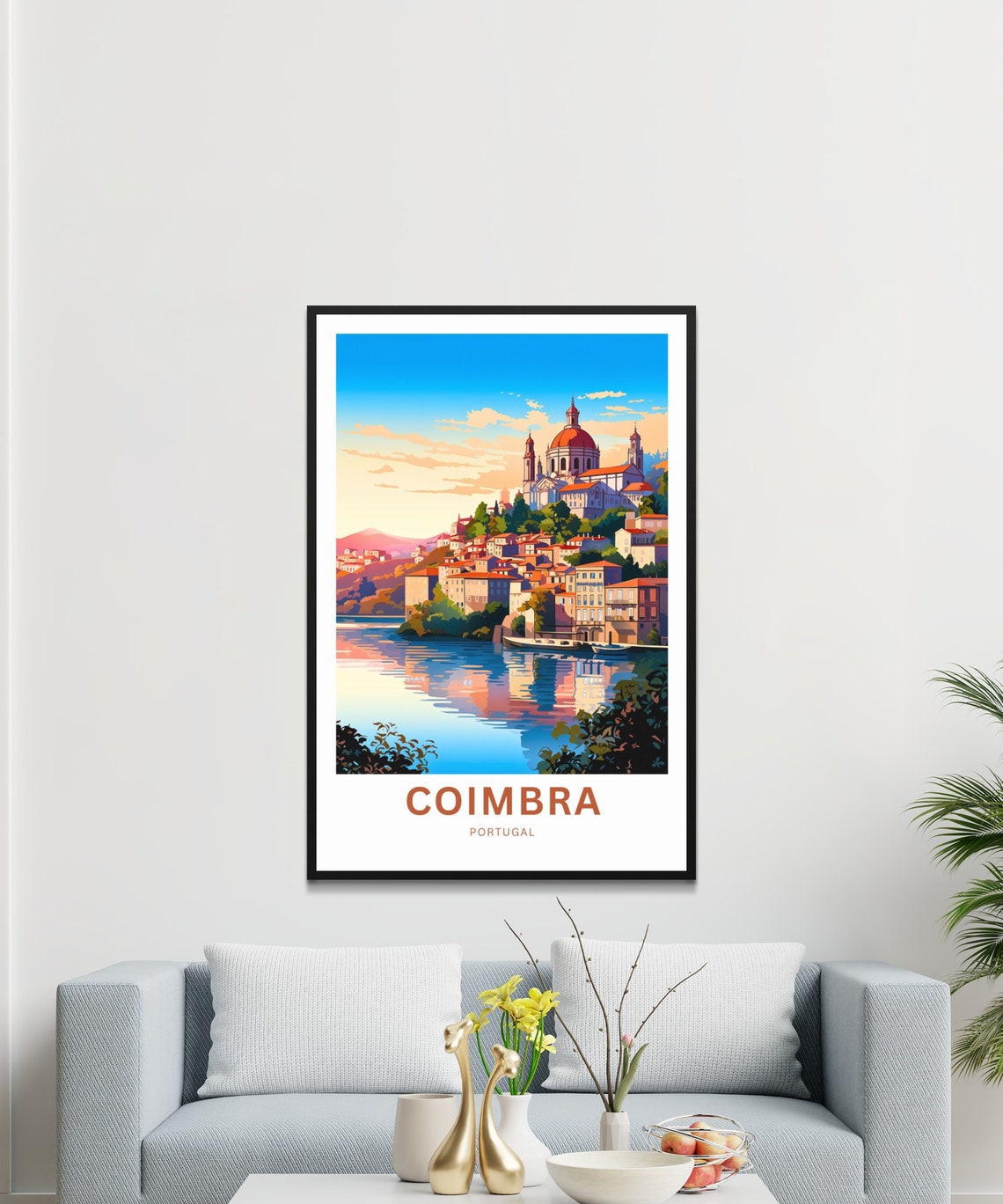 Coimbra Portugal River Sunset Reflections Boats Travel Poster - Image 3