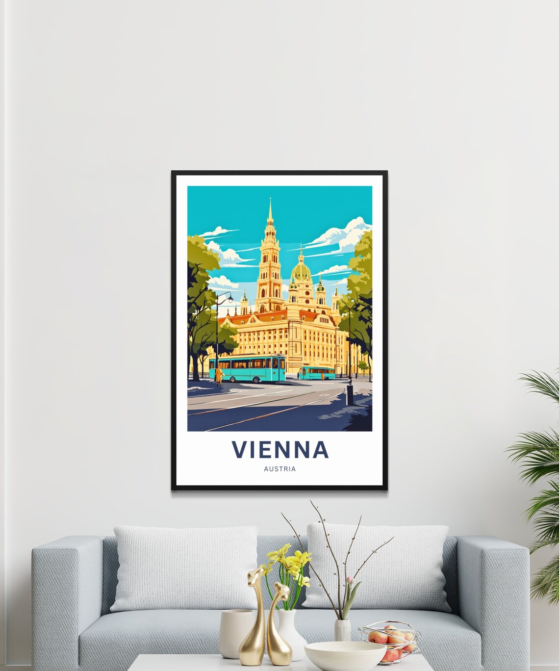 Vienna Austria City Hall Spire Teal Tram Street Scene Poster - Image 3