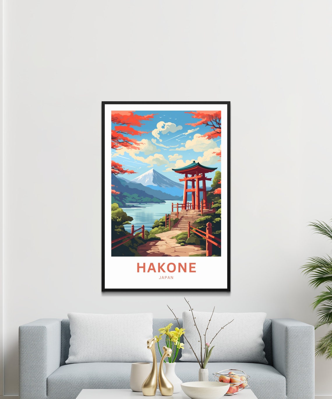 Hakone Japan Mt Fuji Shrine Gate Lake View Custom Text Poster - Image 3