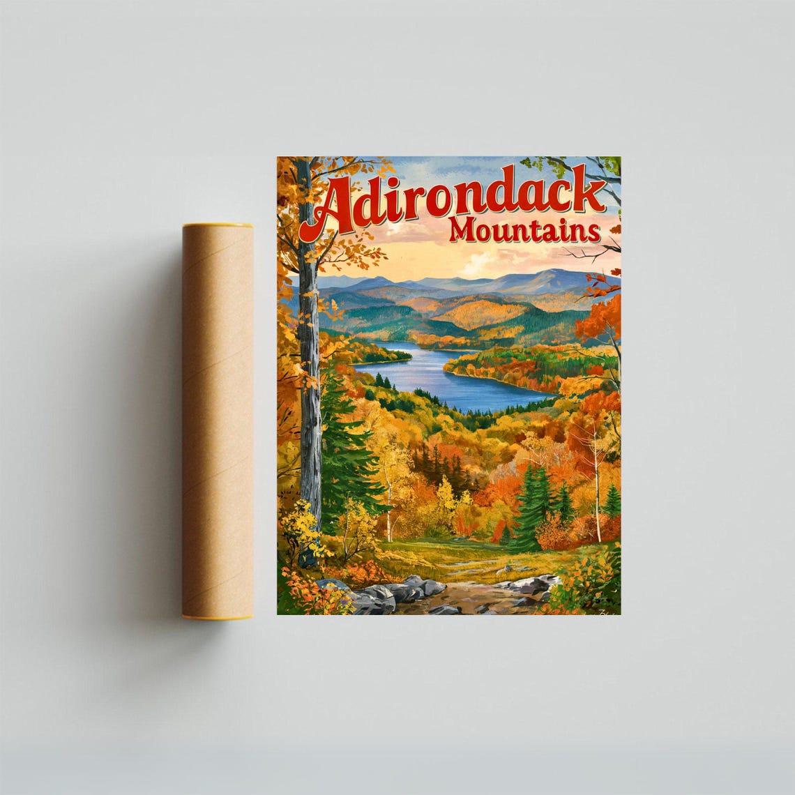 Adirondack Mountains Vintage Poster with Autumn Lake View in Fall - Image 4