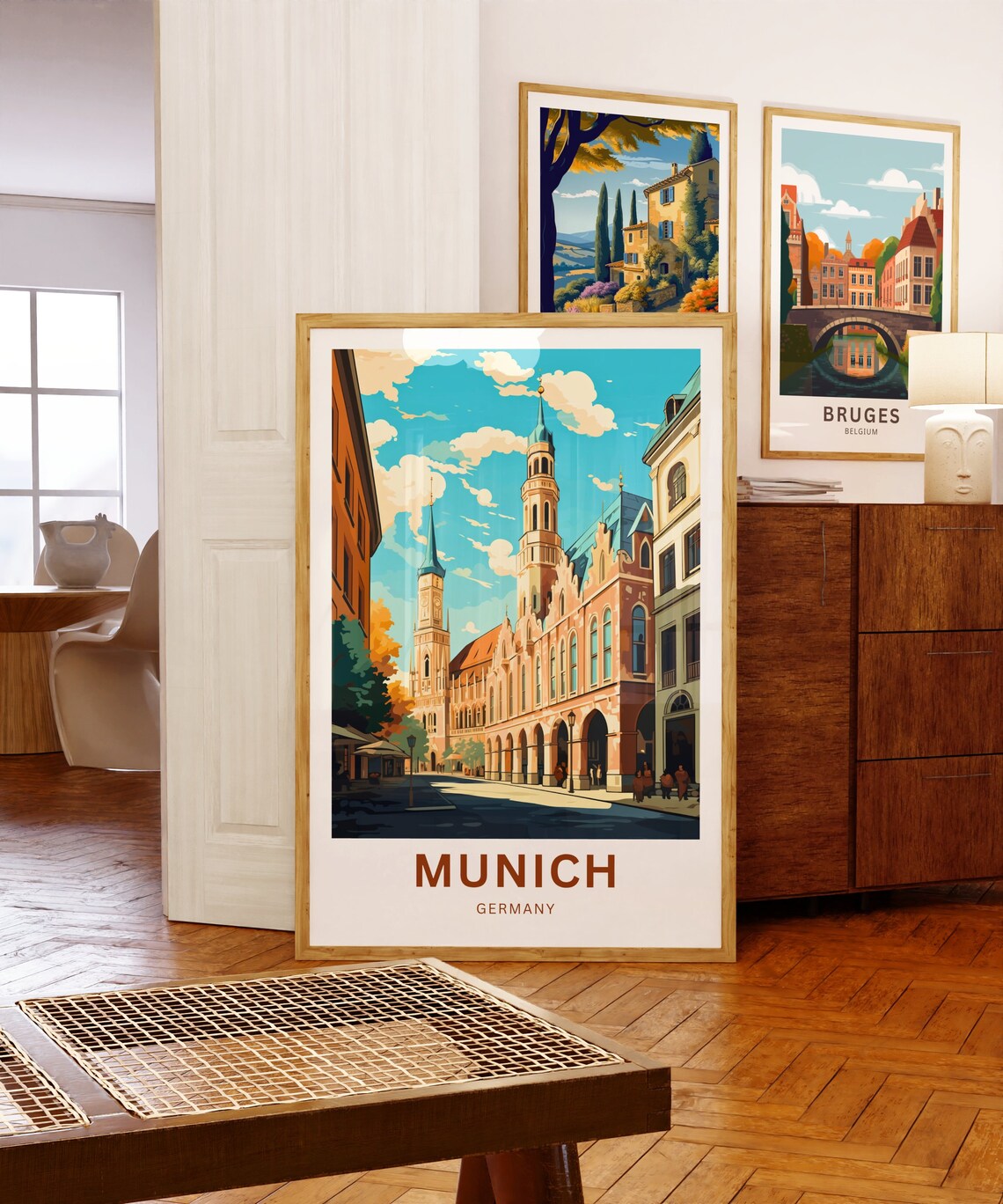 Munich Germany Town Hall Arcade Street View Vintage Art Poster - Image 5