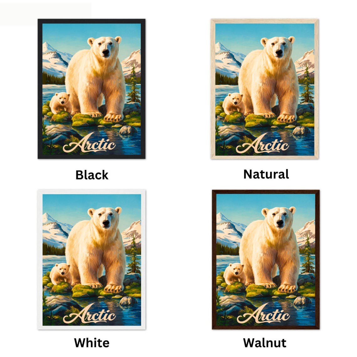Arctic Polar Bear Cub Riverbank Script Lettering Travel Poster - Image 4