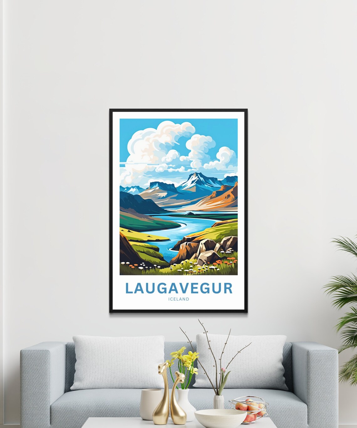 Laugavegur Iceland River Valley Peaks Wildflowers Travel Poster - Image 3