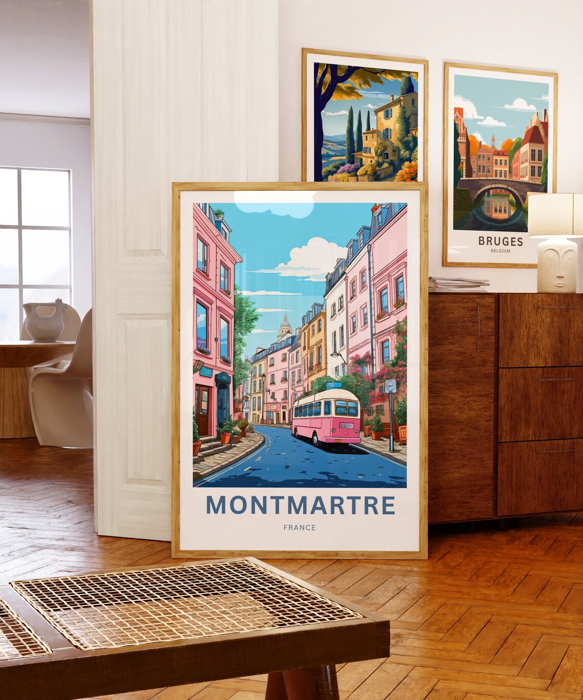 Montmartre France Parisian Street Vintage Bus Cheerful Travel Poster - Image 5