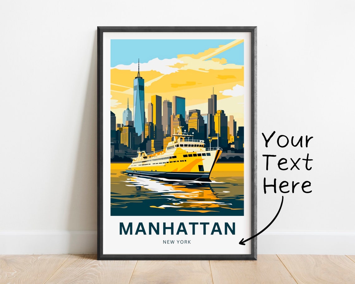 Personalized Manhattan New York Sunset Ferry Skyline Scene Poster