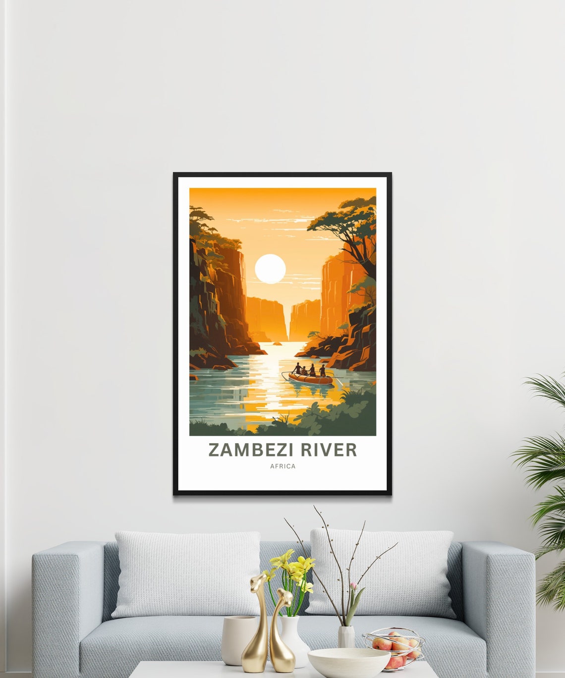 Zambezi River Africa Sunset Canoe Personalized Travel Poster - Image 3