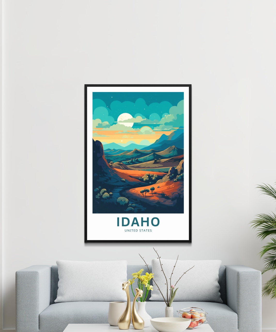 Idaho Desert Night Moonlit Valley Mountain Moon Travel Poster - Image 3