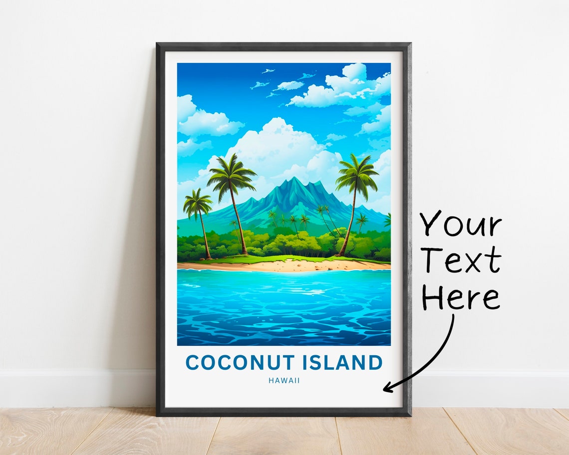 Coconut Island Hawaii Palm Beach Turquoise Waves Travel Poster - Image 2