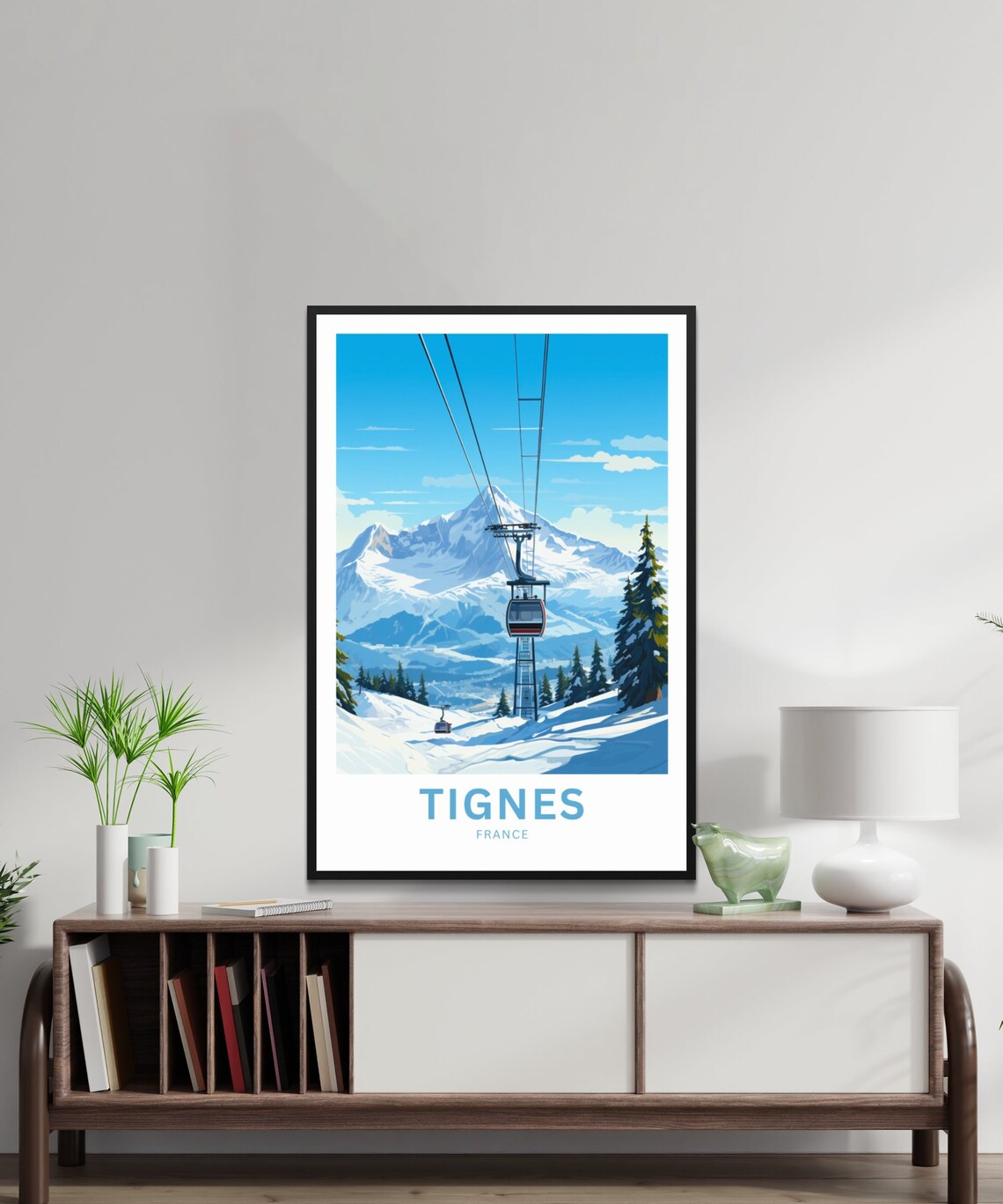Tignes France Ski Gondola Snowy Peaks Personalized Travel Poster - Image 2