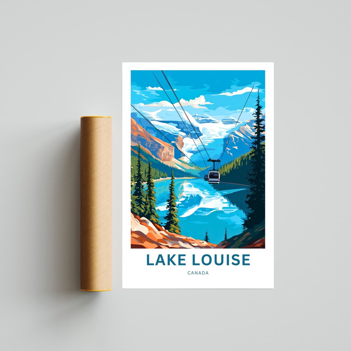 Lake Louise Canada Cable Gondola Blue Lake Retro Travel Poster Art - Image 4