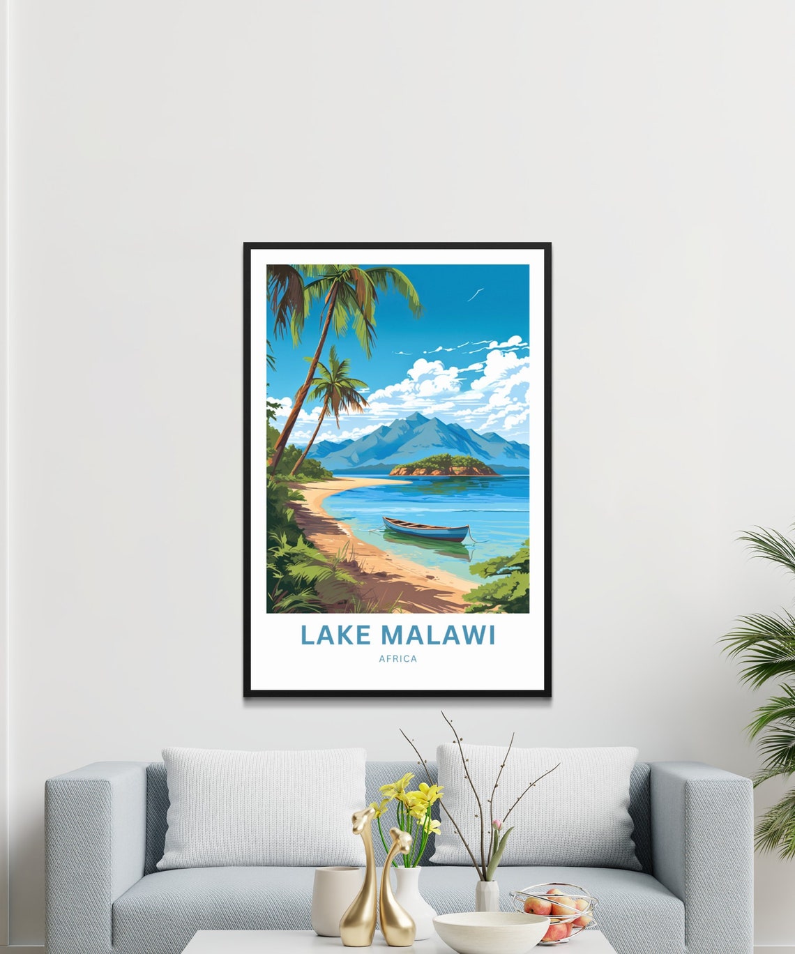 Lake Malawi Africa Personalized Sandy Palm Beach Canoe Poster - Image 3