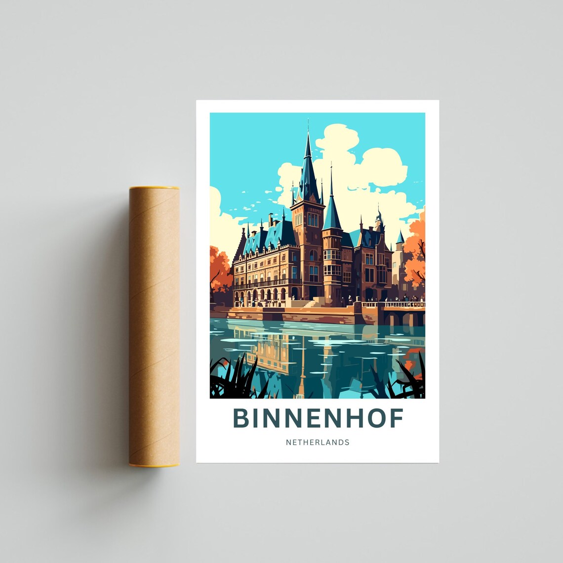 Personalized Binnenhof Netherlands Castle on the Water Poster - Image 4