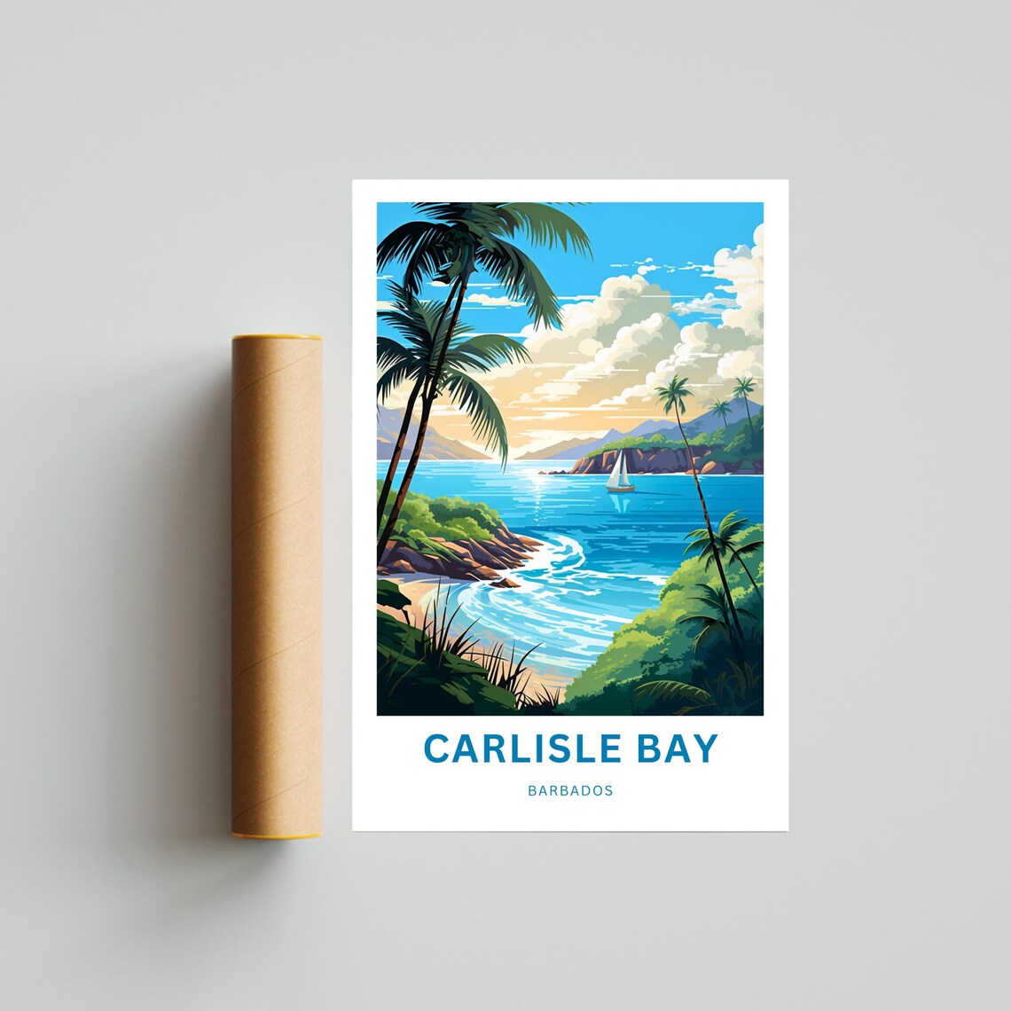 Carlisle Bay Barbados Personalized Palm Cove Sailboat Travel Poster - Image 4