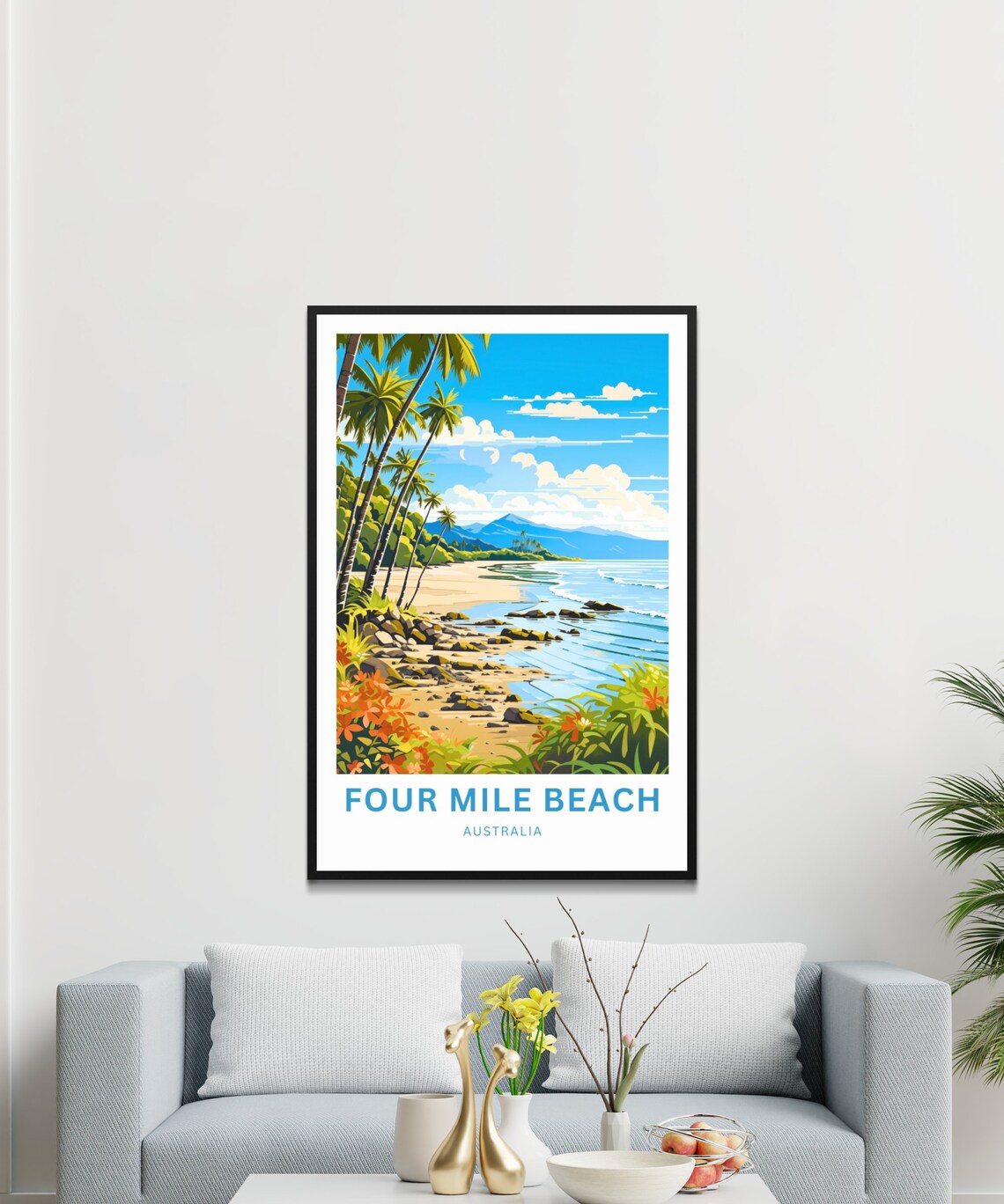 Four Mile Beach Australia Palm Fringed Shoreline Vintage Travel Poster - Image 3