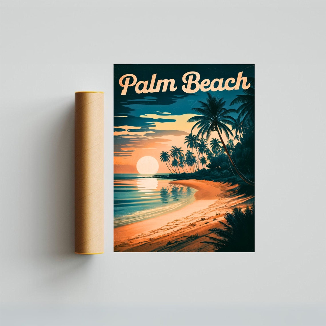 Palm Beach Sunset Silhouette Palms Beach Retro Vintage Travel Poster - Image 3