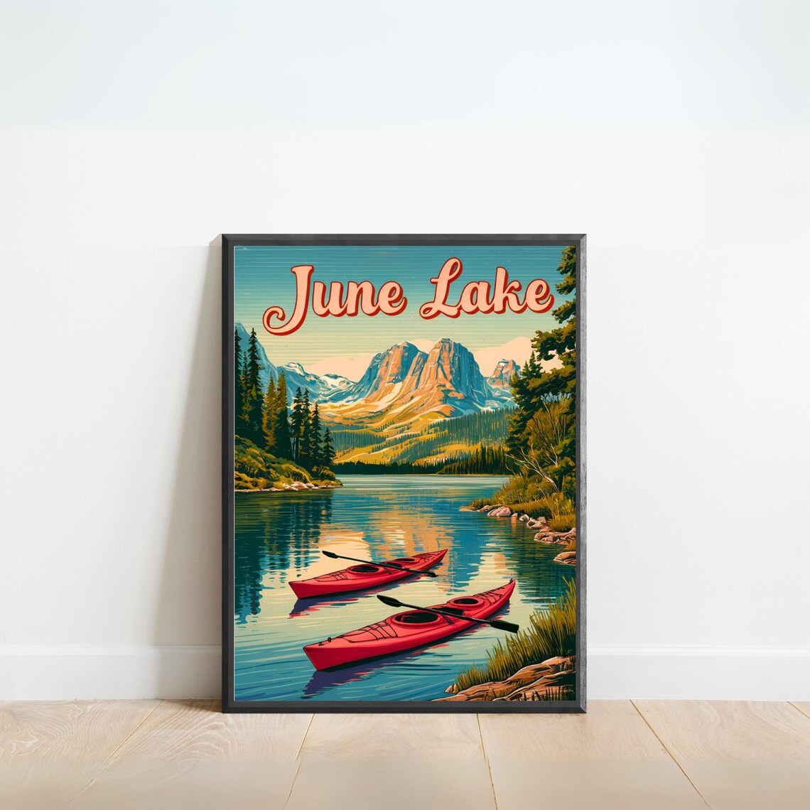 June Lake California Kayaks Mountain Lake Retro Travel Poster