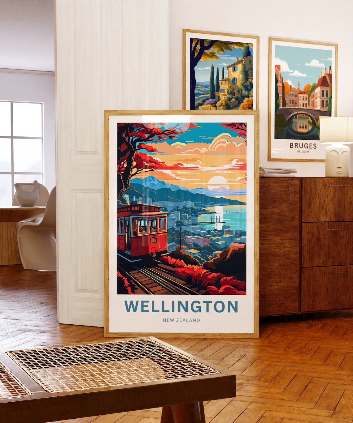 Wellington New Zealand Cable Car Sunset Harbor View Travel Poster - Image 5