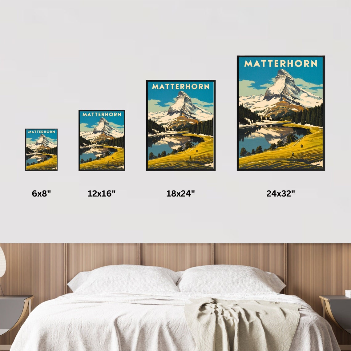 Matterhorn Snowy Slopes Pine Lake Reflection Meadow Vintage Poster - Image 4