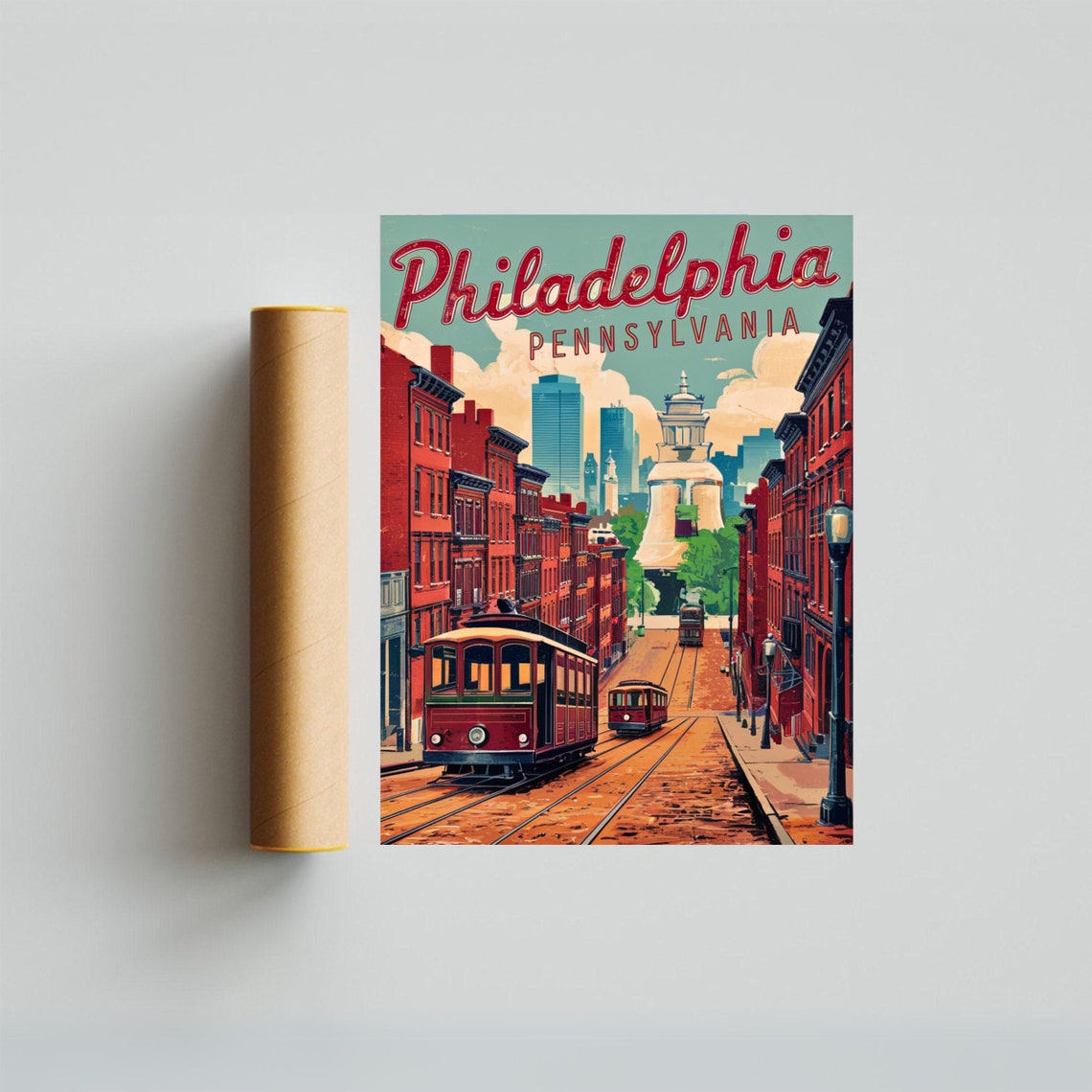Philadelphia Pennsylvania Vintage Trolley Retro Travel Poster - Image 3