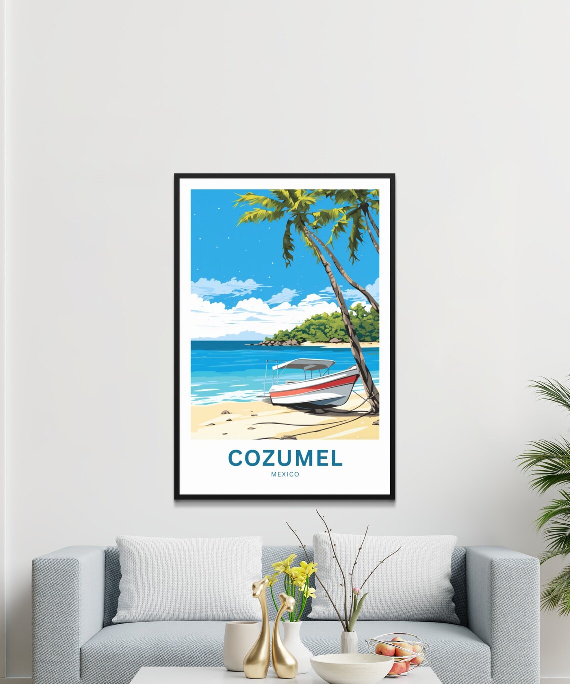 Personalized Cozumel Mexico Fishing Boat Beach Custom Poster - Image 3
