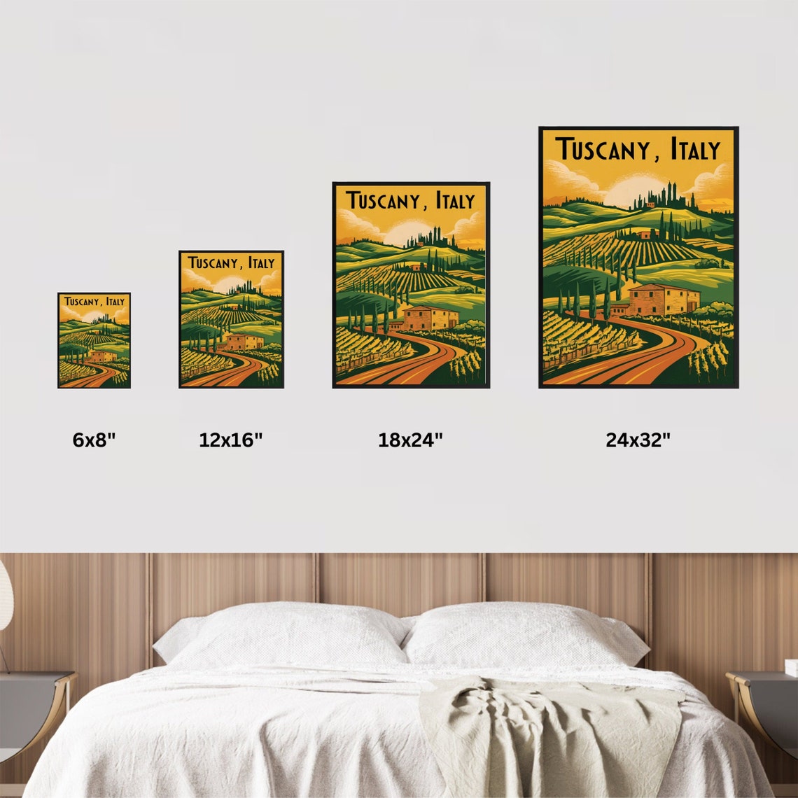 Tuscany Italy Sunset Vineyards Cypress Trees Hilltop Village Poster - Image 4