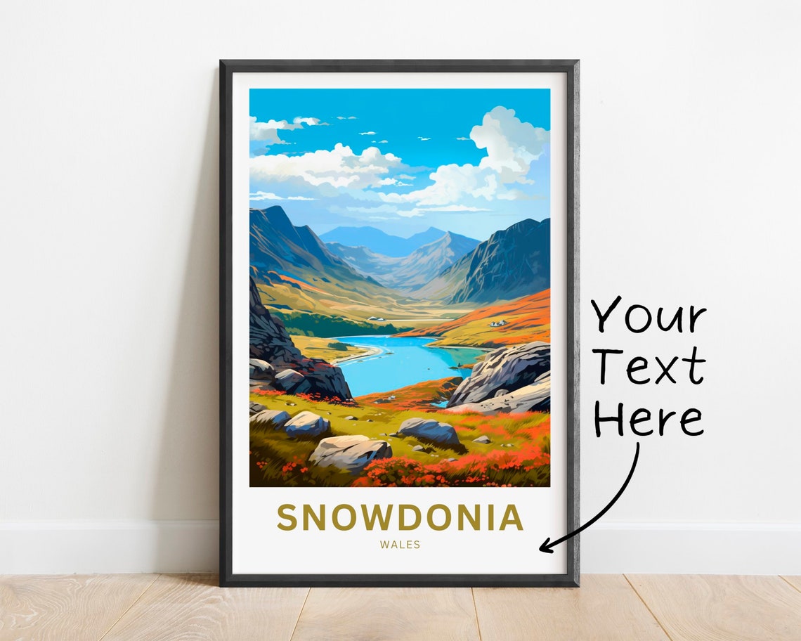 Snowdonia Wales Blue Lake Boulder Autumn Valley Hills Poster