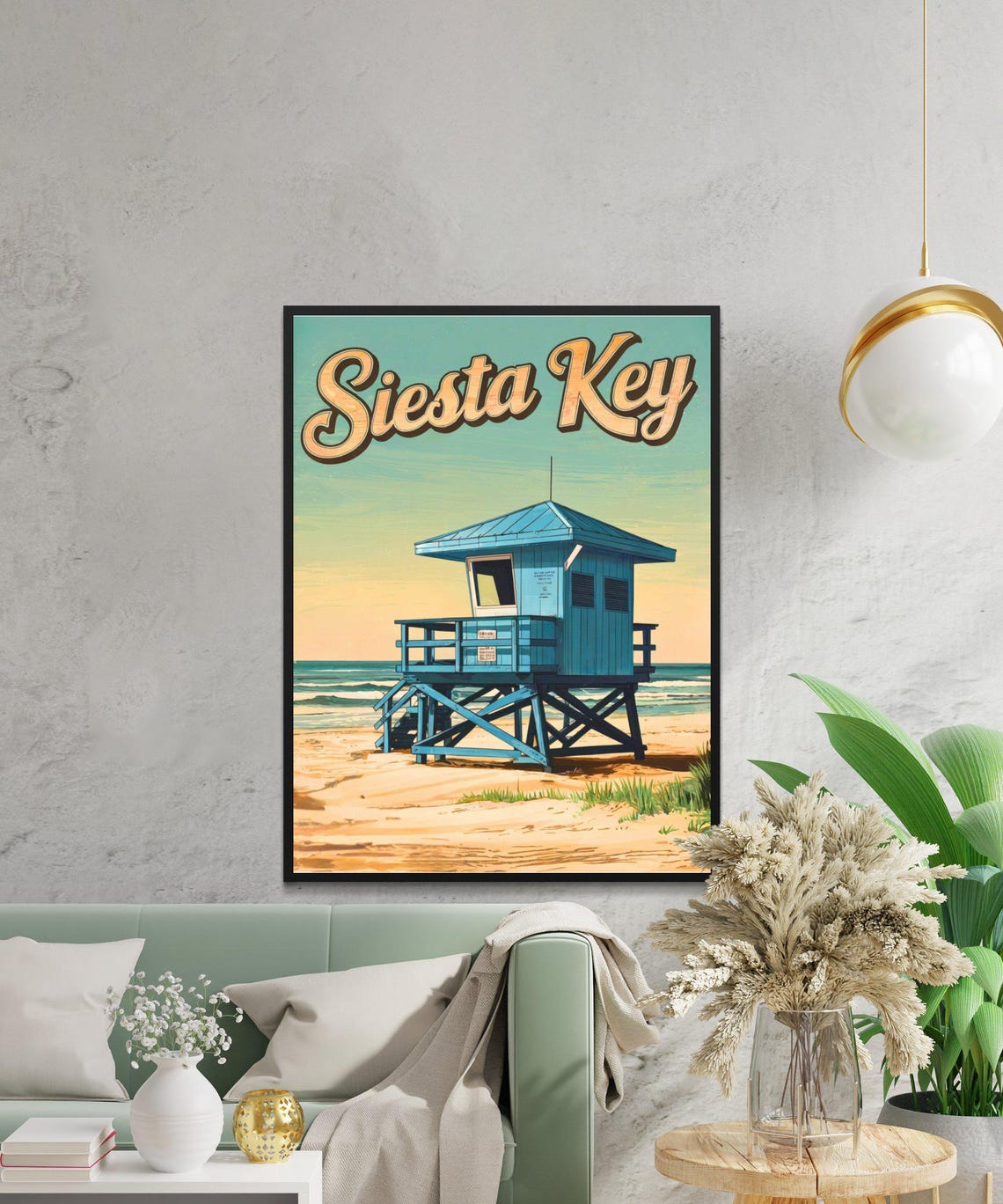 Siesta Key Florida Blue Lifeguard Tower Beach Retro Travel Poster - Image 2