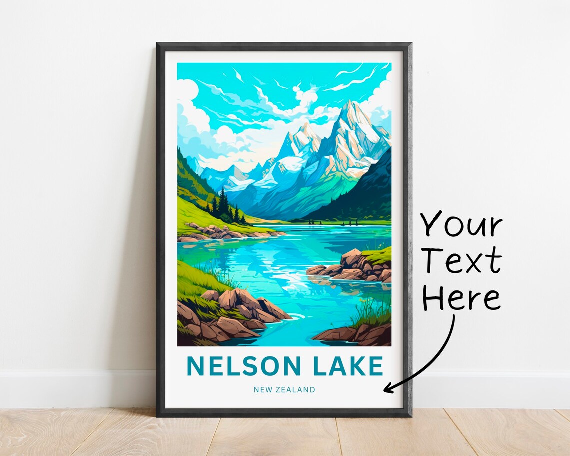 Nelson Lake New Zealand Personalized Mountain Lake Travel Poster
