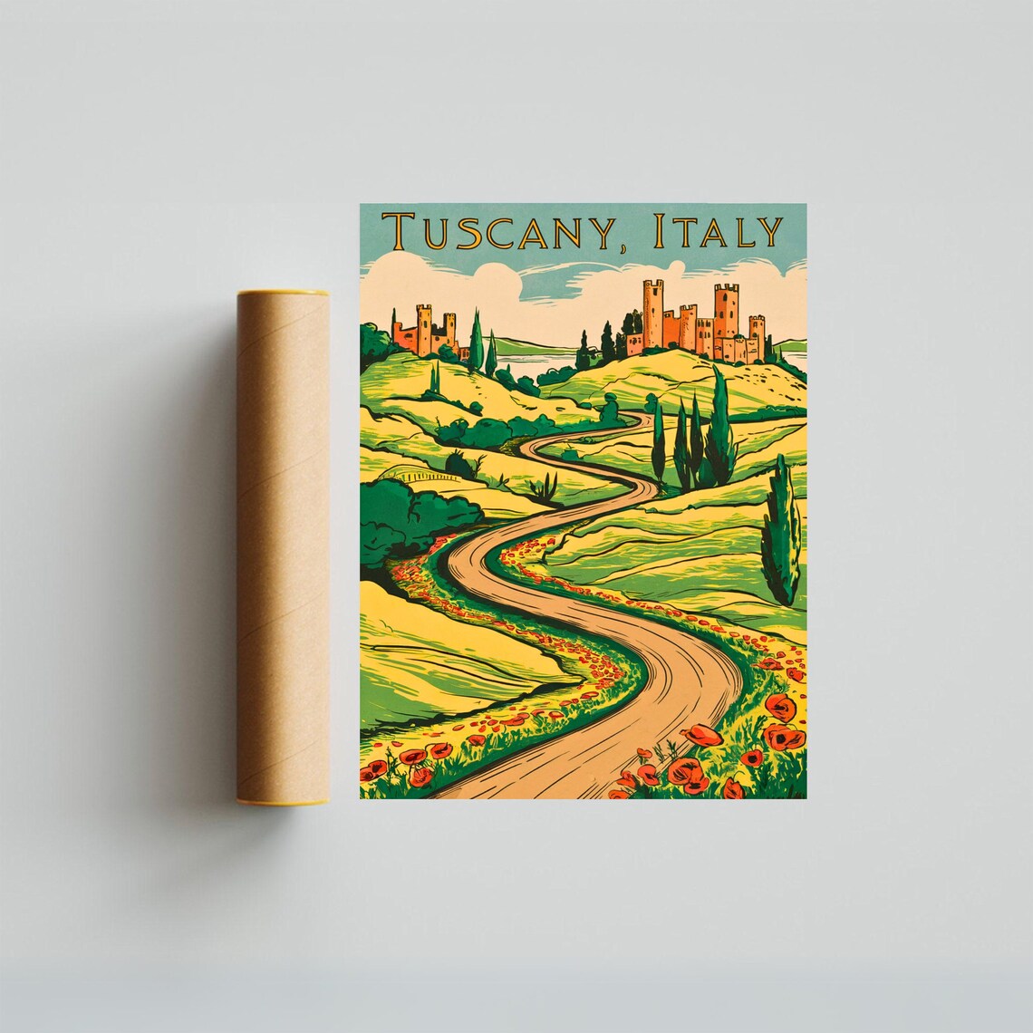 Tuscany Italy Winding Country Road Poppies Castle Hill Poster - Image 3