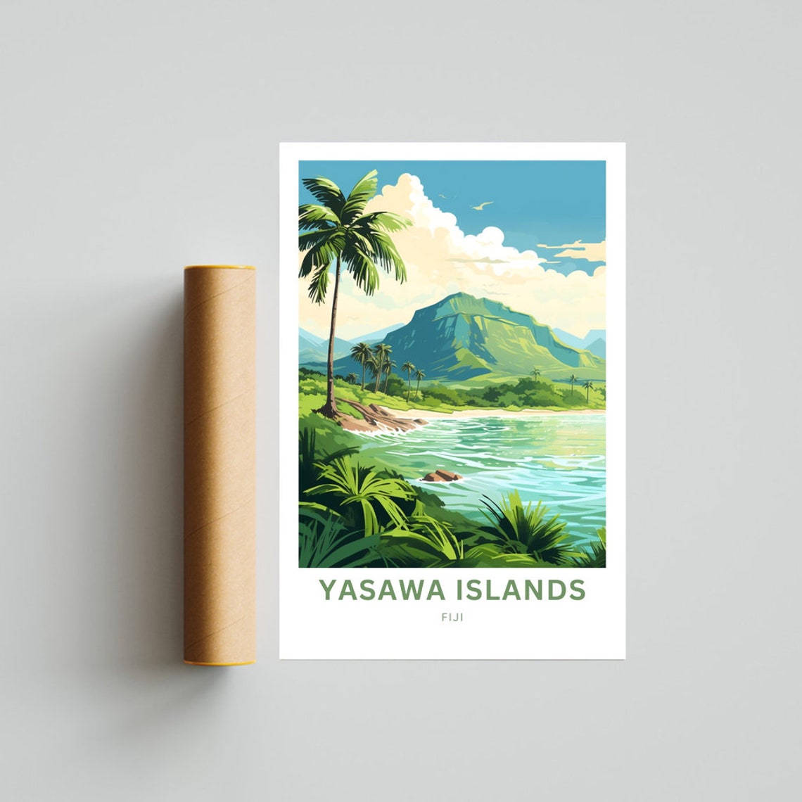 Yasawa Islands Fiji Palm Trees Mountain Lagoon Custom Poster - Image 4
