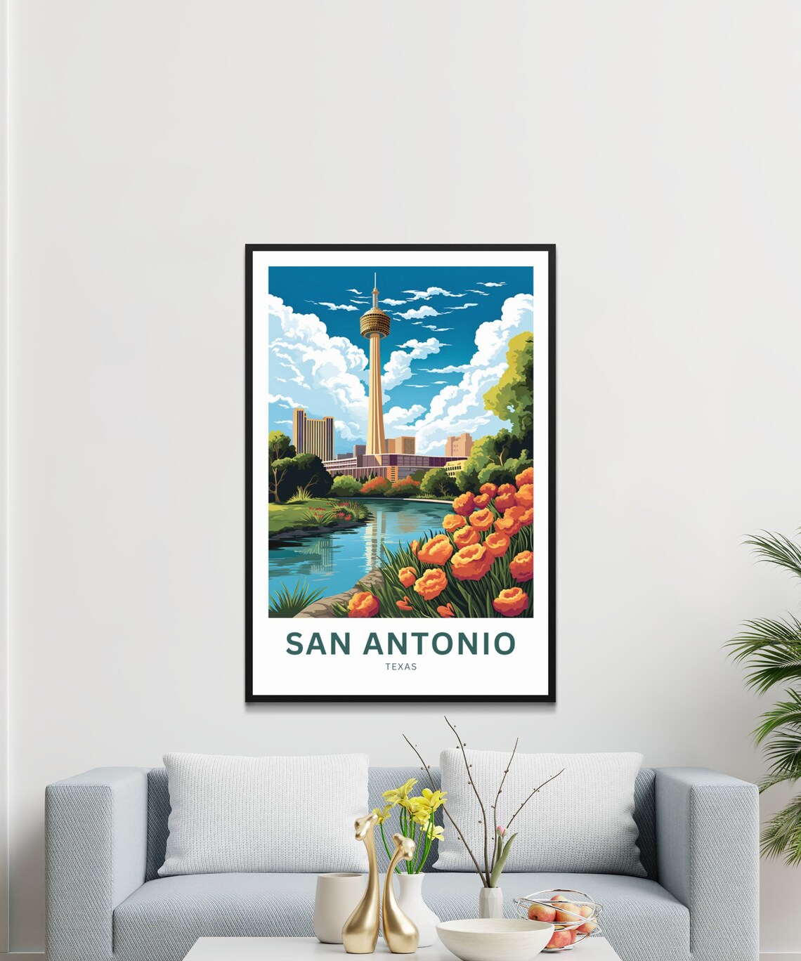 San Antonio Texas Tower of the Americas River Flowers Poster - Image 3