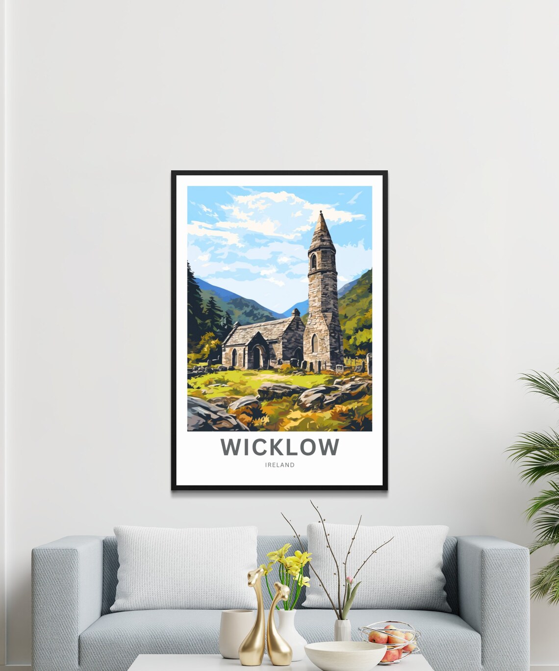 Wicklow Ireland Ancient Round Tower Church Ruins Mountain Poster - Image 3